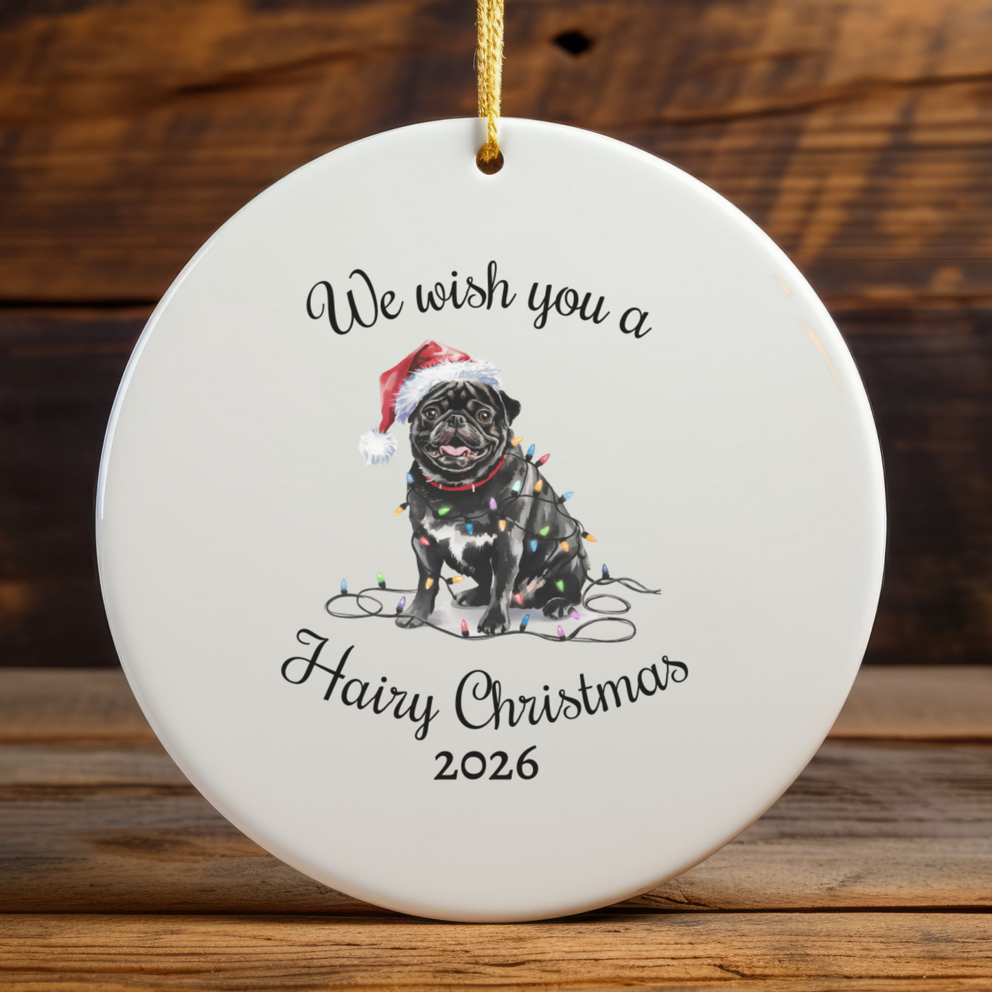 Christmas Black Pug Ornament, Pug Mom, Christmas Lights Dog Keepsake