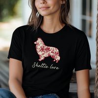 Load image into Gallery viewer, Custom Dog Breed T-Shirt with Name, Personalized Pet Lover Gift, Red Floral Toile Silhouette Dog Tee, Dog Mom Shirt
