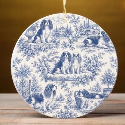 Cavalier French Blue Toile Dog Ornament