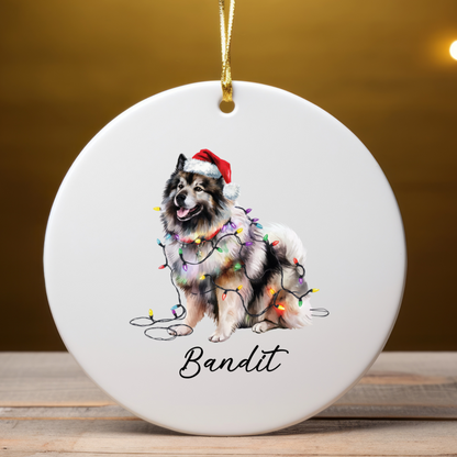 Personalized Keeshond Dog Ornament, Ceramic Christmas Tree Decor, Holiday Pet Keepsake