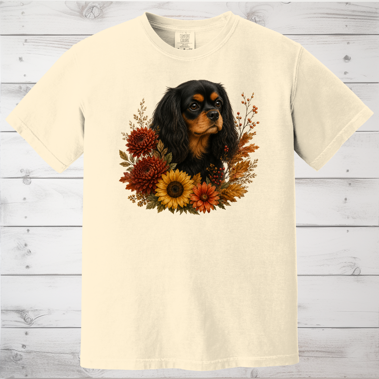 Black and Tan Cavalier Autumn Floral Shirt