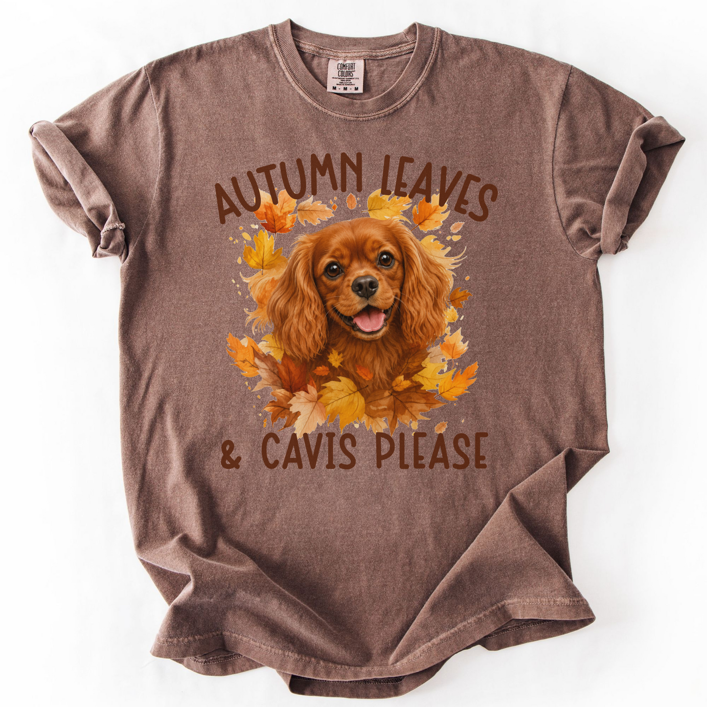 Ruby Cavalier Mom Fall Shirt, Autumn Leaves & Cavaliers Please