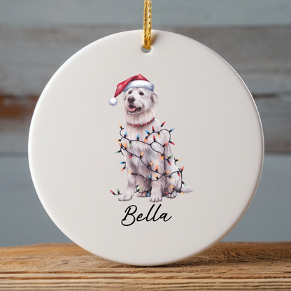 Personalized Kuvasz Dog Ornament: Ceramic Pet Christmas Keepsake with Lights
