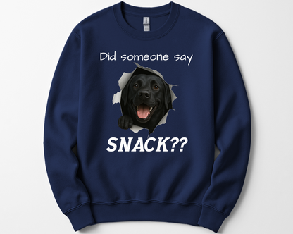 Did Someone Say Snack?? Funny Labrador Retriever Sweatshirt (Black, Chocolate, Fox Red & Yellow Labs)