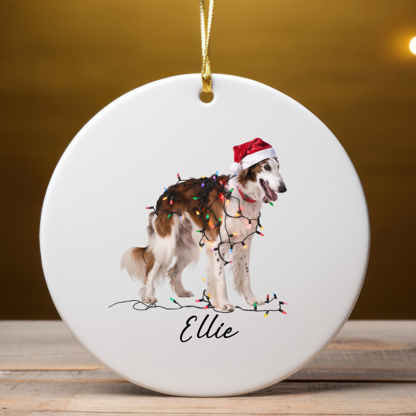 Personalized Borzoi Christmas Ornament, Ceramic Dog Lover Holiday Decor, Customizable Pet Keepsake