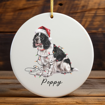 Personalized Black Springer Spaniel Ornament, Christmas Dog Decor