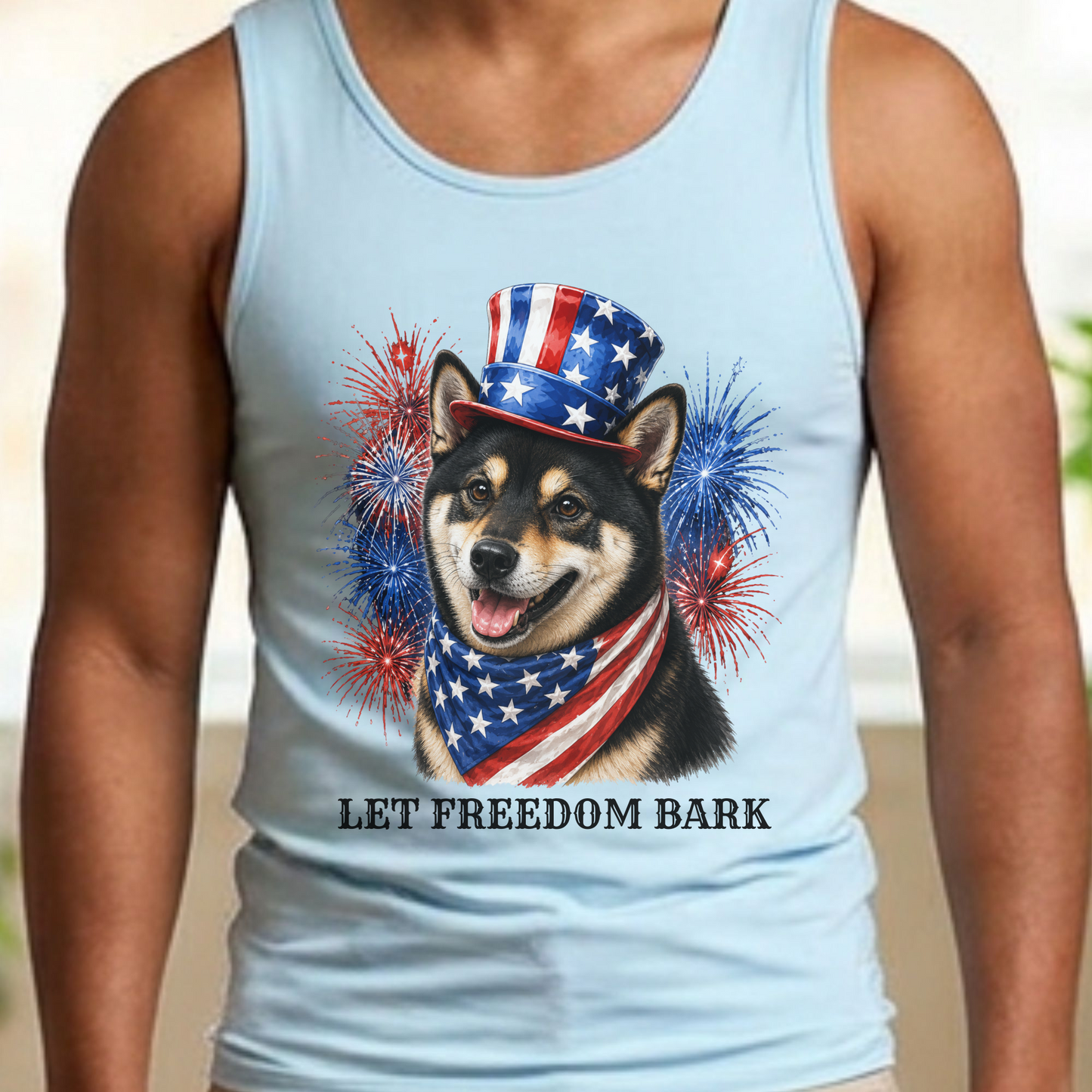 Black Shiba Inu Tank Top, Patriotic Let Freedom Bark