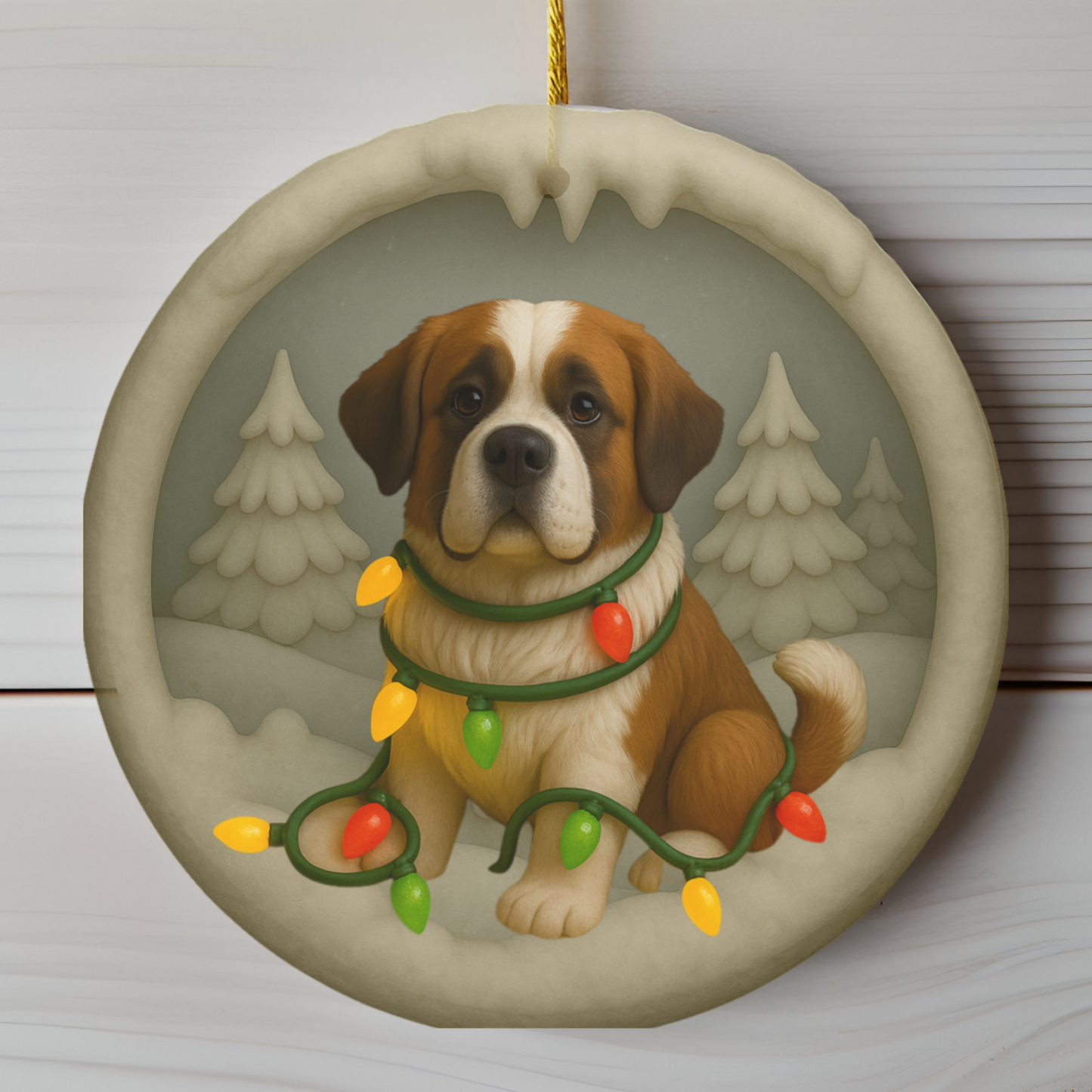 Personalized Saint Bernard Christmas Ornament, 3D Clay-Style Dog Keepsake with Lights