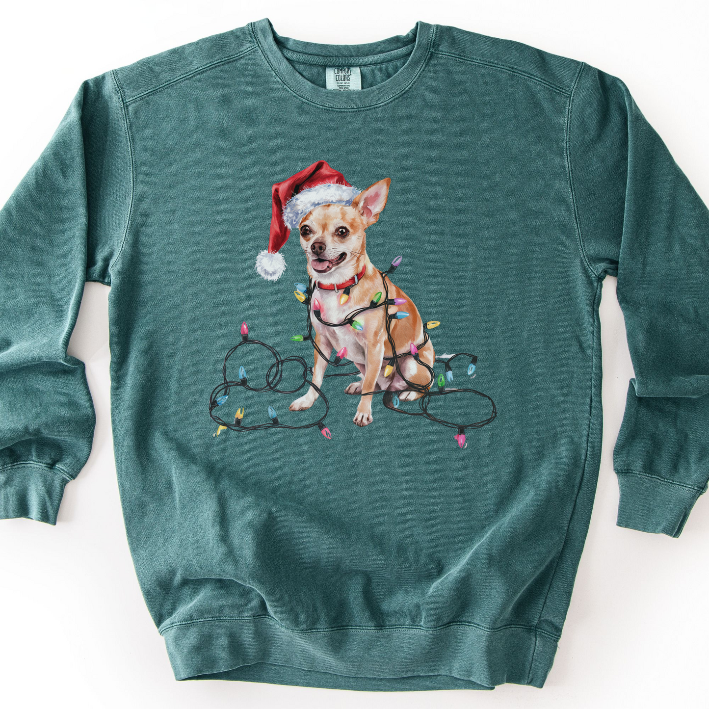 Tan Chihuahua Christmas Lights Sweatshirt
