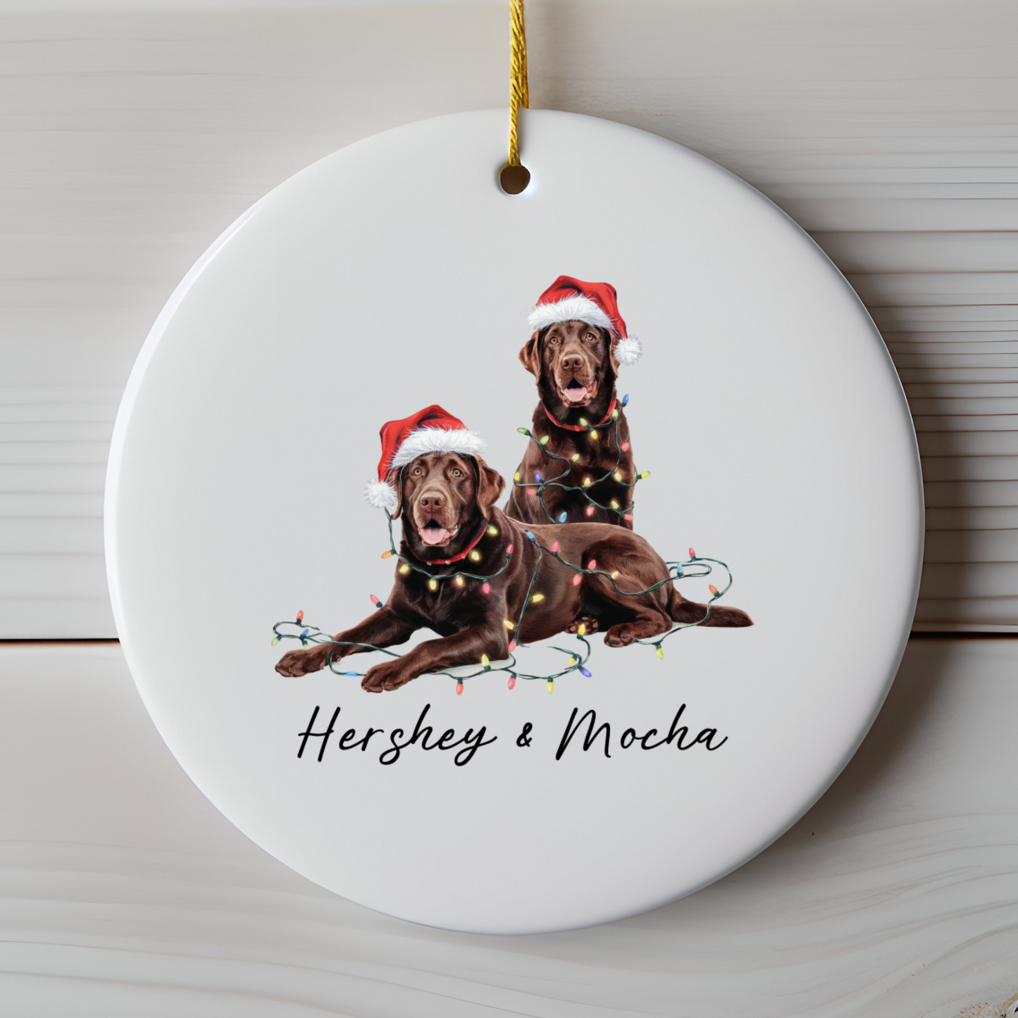 Chocolate Labradors Ornament, Personalized Dog Christmas Decor