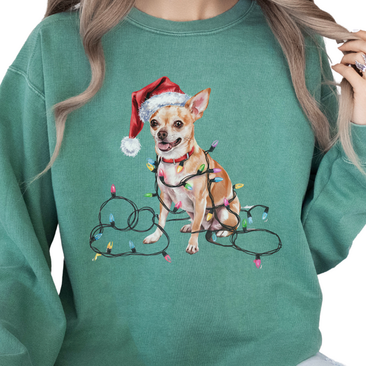 Tan Chihuahua Christmas Lights Sweatshirt