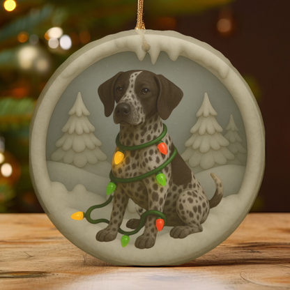 Personalized Brown German Shorthaired Pointer Christmas Ornament, 3D Clay-Style Dog Keepsake with Lights