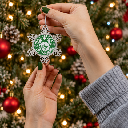 French Bulldog Ornament, Pewter Snowflake Christmas Ornament, Frenchie Lover Gift
