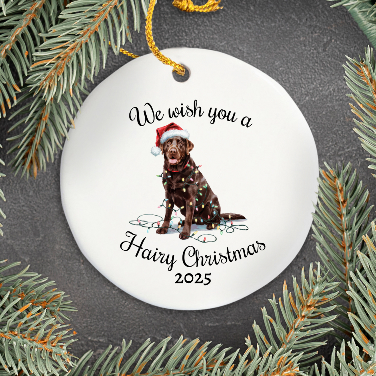 Christmas Chocolate Labrador Ornament, Christmas Lights Dog Keepsake