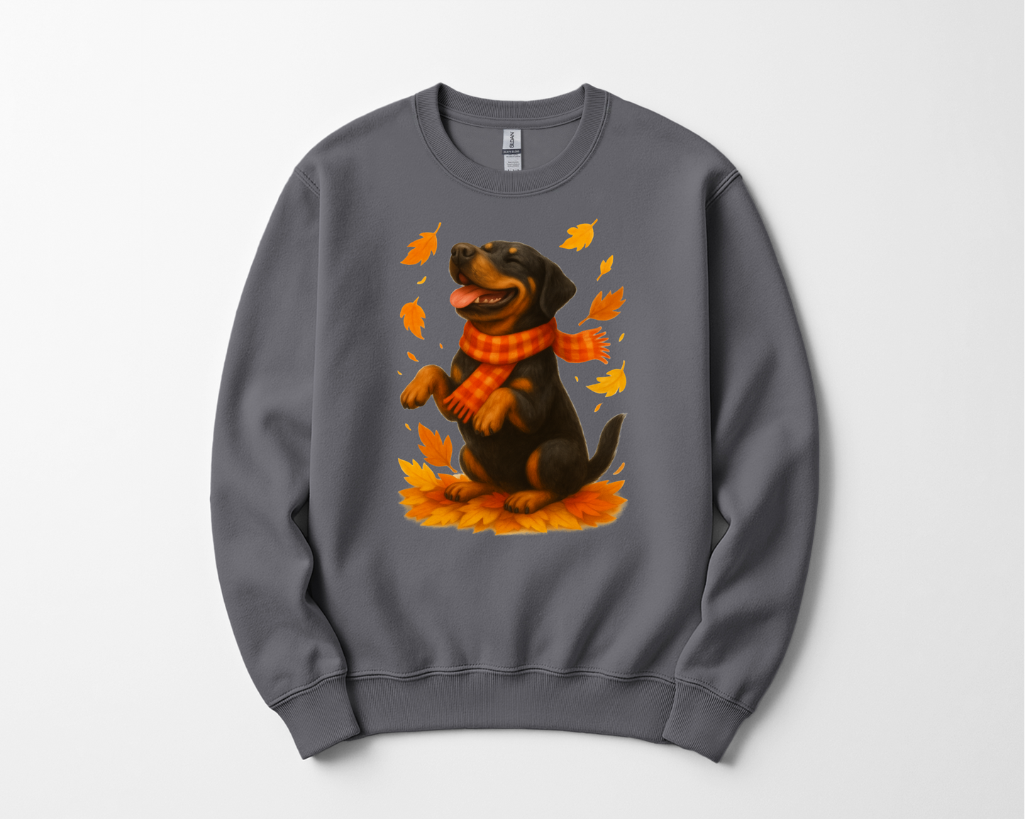 Rottweiler Autumn Shirt, Cozy Fall Dog Sweatshirt, Cute Black Dog Lover Gift, Seasonal Apparel Pullover, Autumn Dog Outfit
