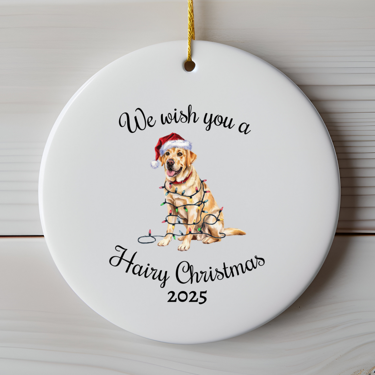 Christmas Yellow Labrador Ornament, Christmas Lights Dog Keepsake