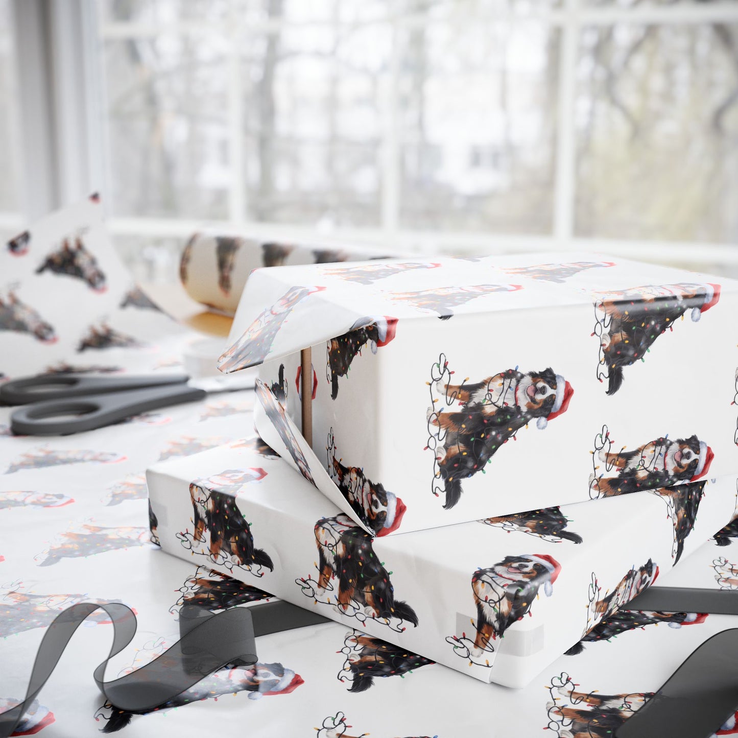 Bernese Mountain Dog Christmas Lights Wrapping Paper