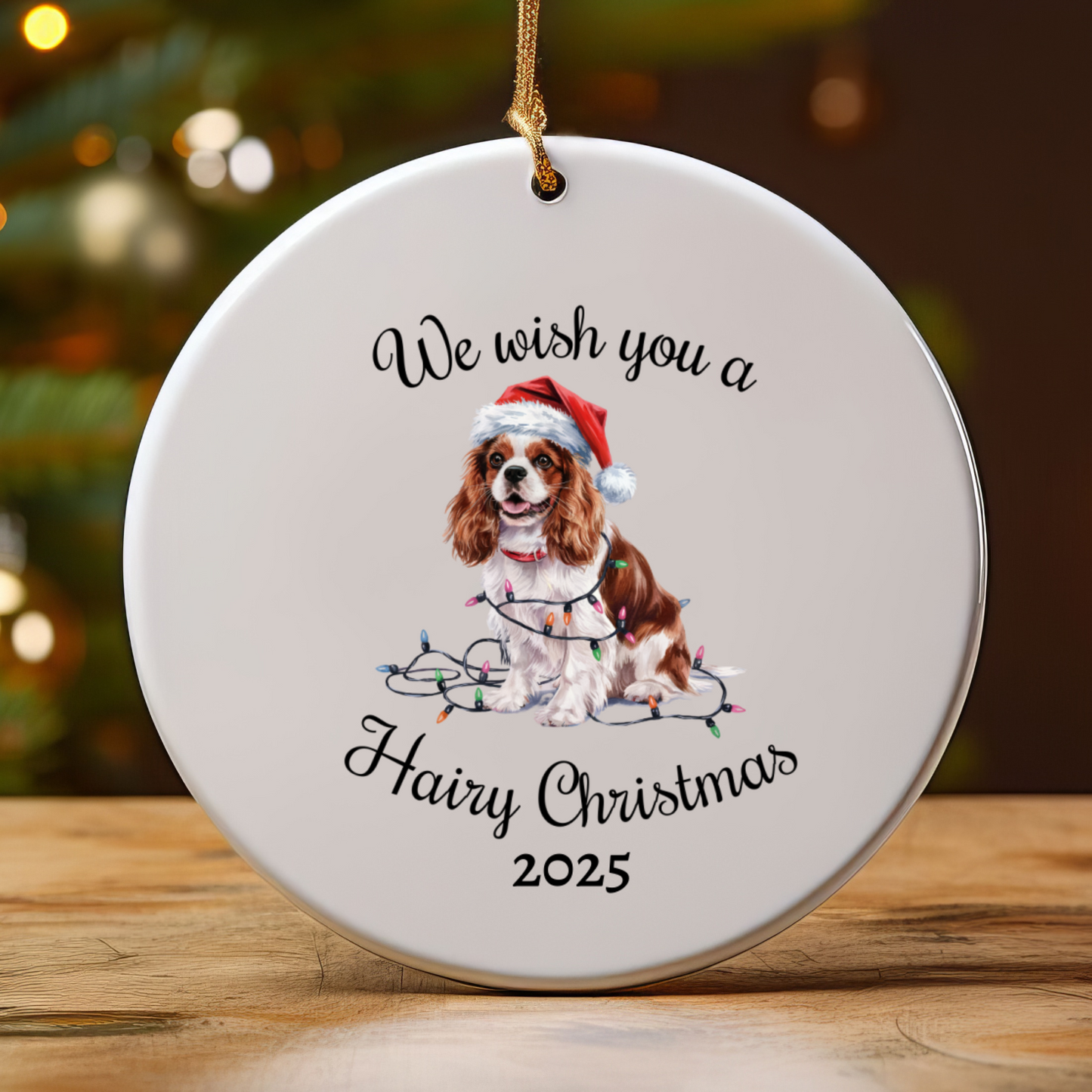 Christmas Cavalier King Charles Spaniel Ornament, Christmas Lights Dog Keepsake