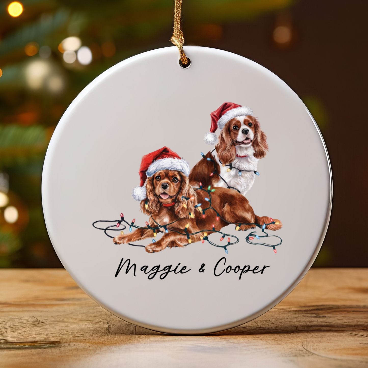 Cavalier King Charles Spaniel Christmas Ornament, Personalized Dog Name Keepsake, Ceramic Pet Lover Gift