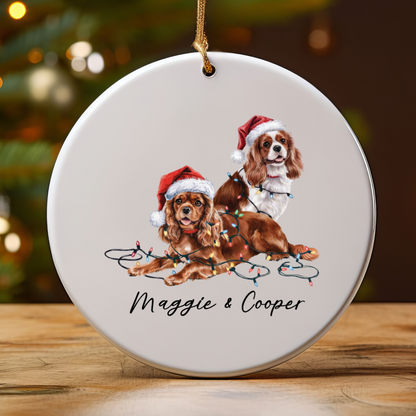 Cavalier King Charles Spaniel Christmas Ornament, Personalized Dog Name Keepsake, Ceramic Pet Lover Gift