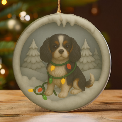 Personalized Tricolor Cavalier King Charles Spaniel Christmas 3D Clay-Style Ornament