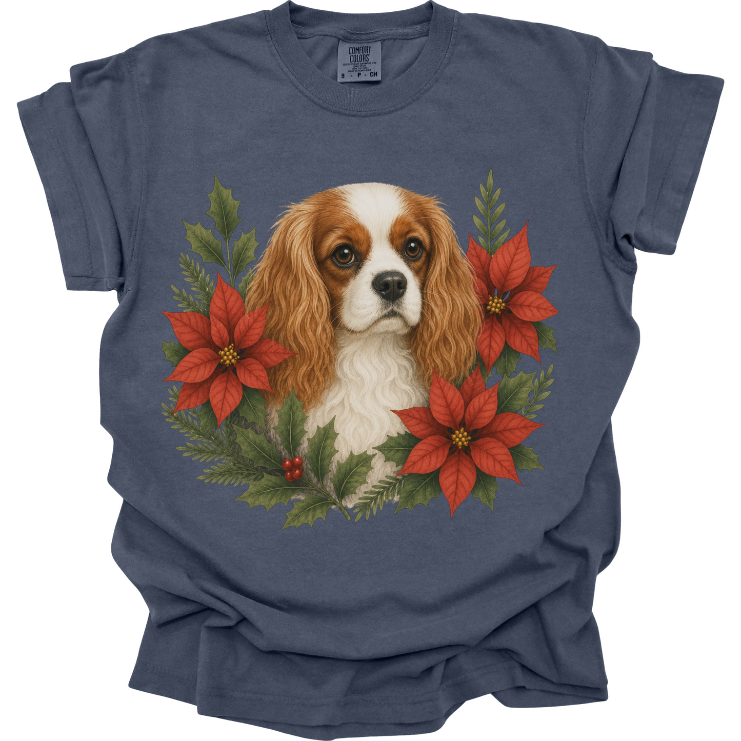 Blenheim Cavalier Christmas Shirt, Poinsettia Dog Mom Holiday Tee