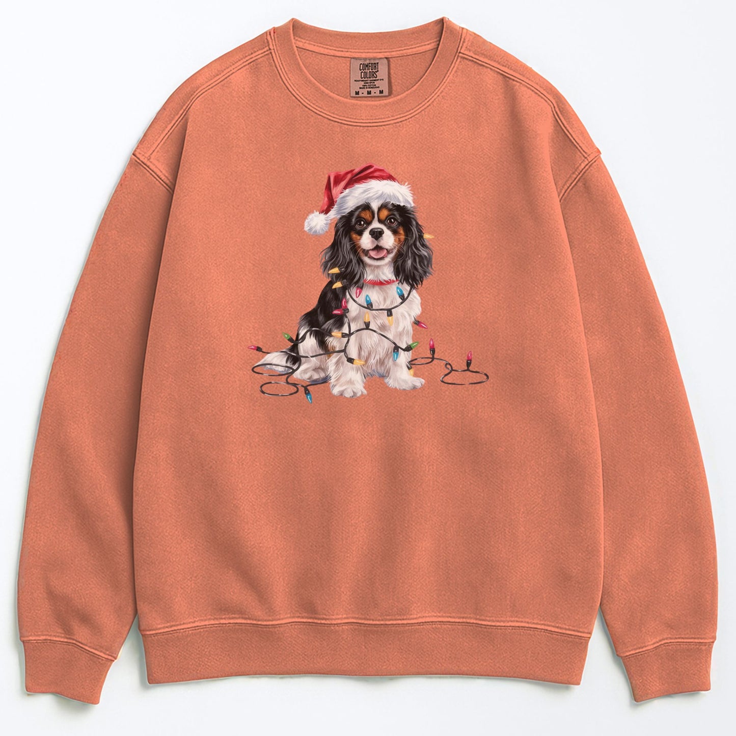 Tri-color Cavalier Christmas Sweatshirt, Holiday Dog Lover Gift, Cozy Festive Apparel, Santa Hat Spaniel, Pet Parent Sweater