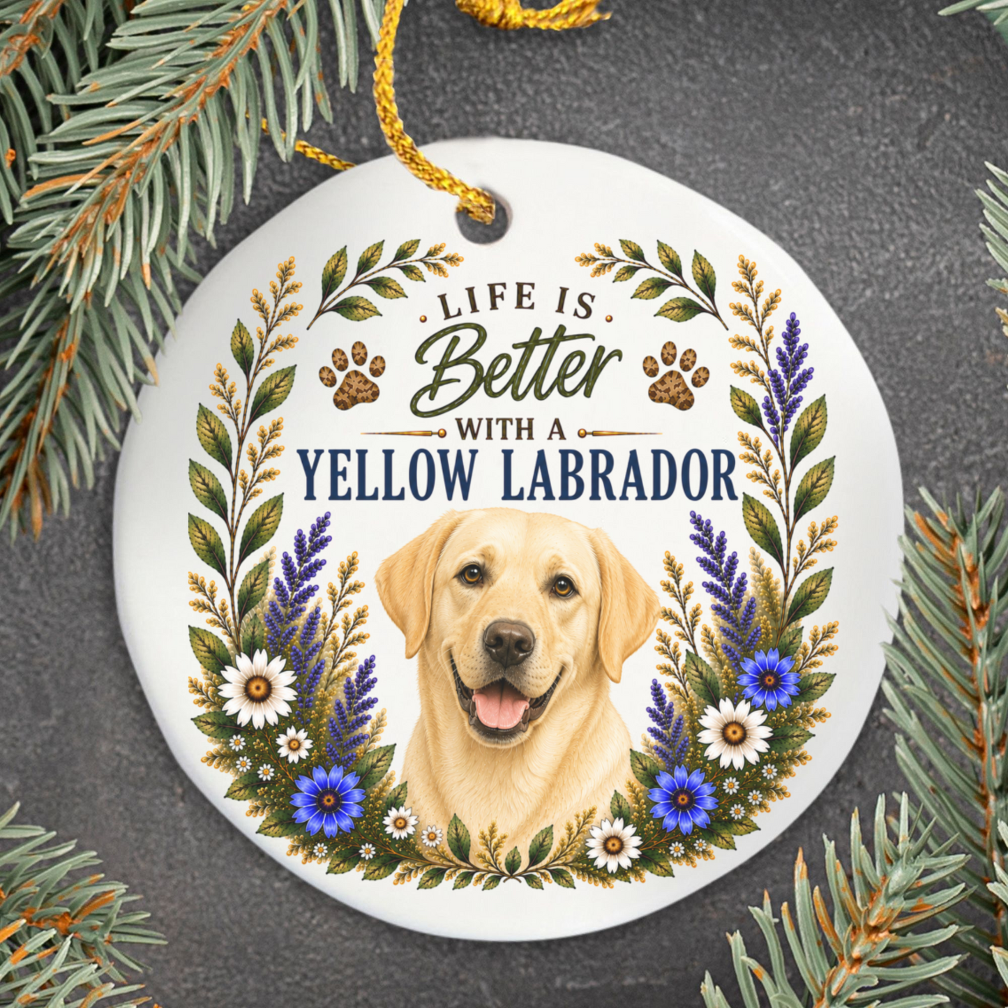 Yellow Lab Ornament - Life Is Better