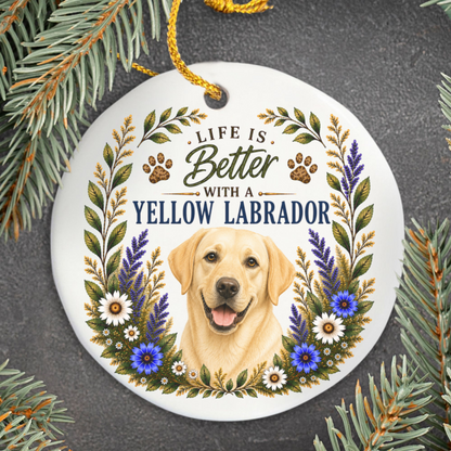 Yellow Lab Ornament - Life Is Better