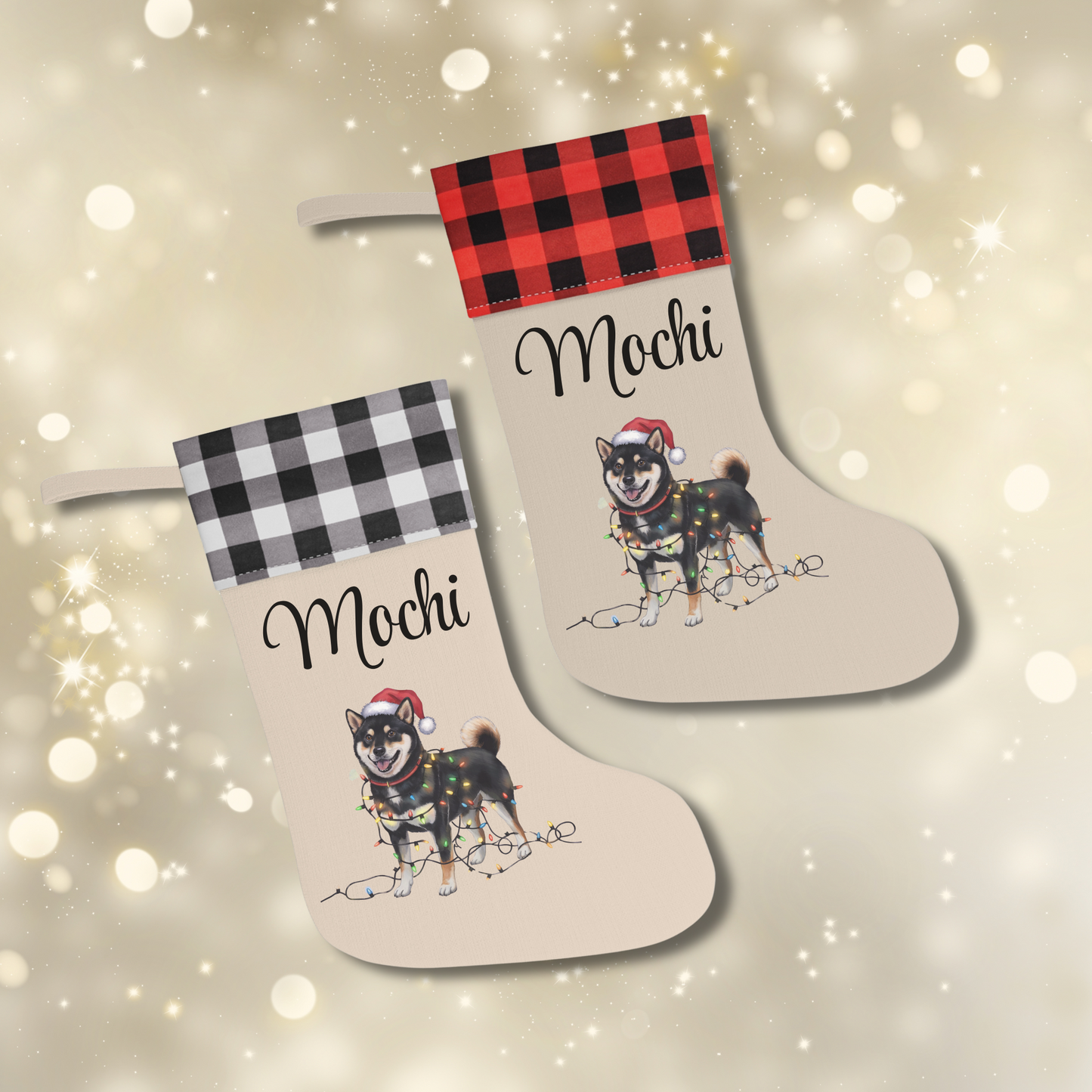Personalized Black Shiba Inu Christmas Stocking, Holiday Decor Gift for Pet Lovers