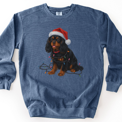 Black and Tan Cavalier King Charles Spaniel Christmas Lights Sweatshirt