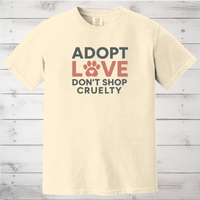 Load image into Gallery viewer, Adopt Love Don’t Shop Cruelty T-Shirt – Puppy Mill Awareness Shirt for Dog Rescue Advocates
