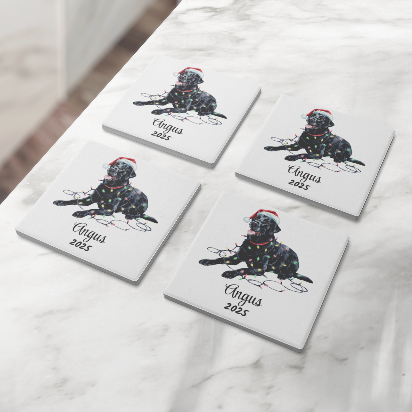 Black Lab Dog Coasters, Absorbent Stone Coaster Set, Christmas Gift for Dog Lovers, Personalized Table Protection, Cork Back
