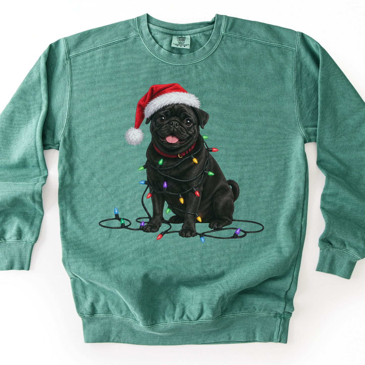 Black Pug Christmas Lights Sweatshirt, Festive Dog Lover Holiday Sweater