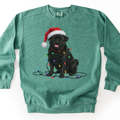 Black Pug Christmas Lights Sweatshirt, Festive Dog Lover Holiday Sweater