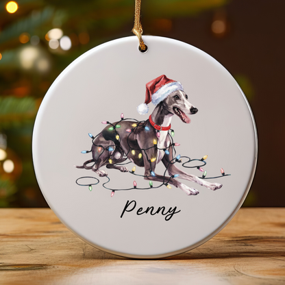 Personalized Greyhound Christmas Ornament, Ceramic Dog Lover Gift, Holiday Pet Keepsake