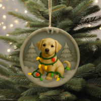 Load image into Gallery viewer, Customizable Yellow Lab Christmas Ornament, 3D-Look Clay-Style Puppy with Lights, Dog Lover Gift, Labrador Retriever Holiday Decor
