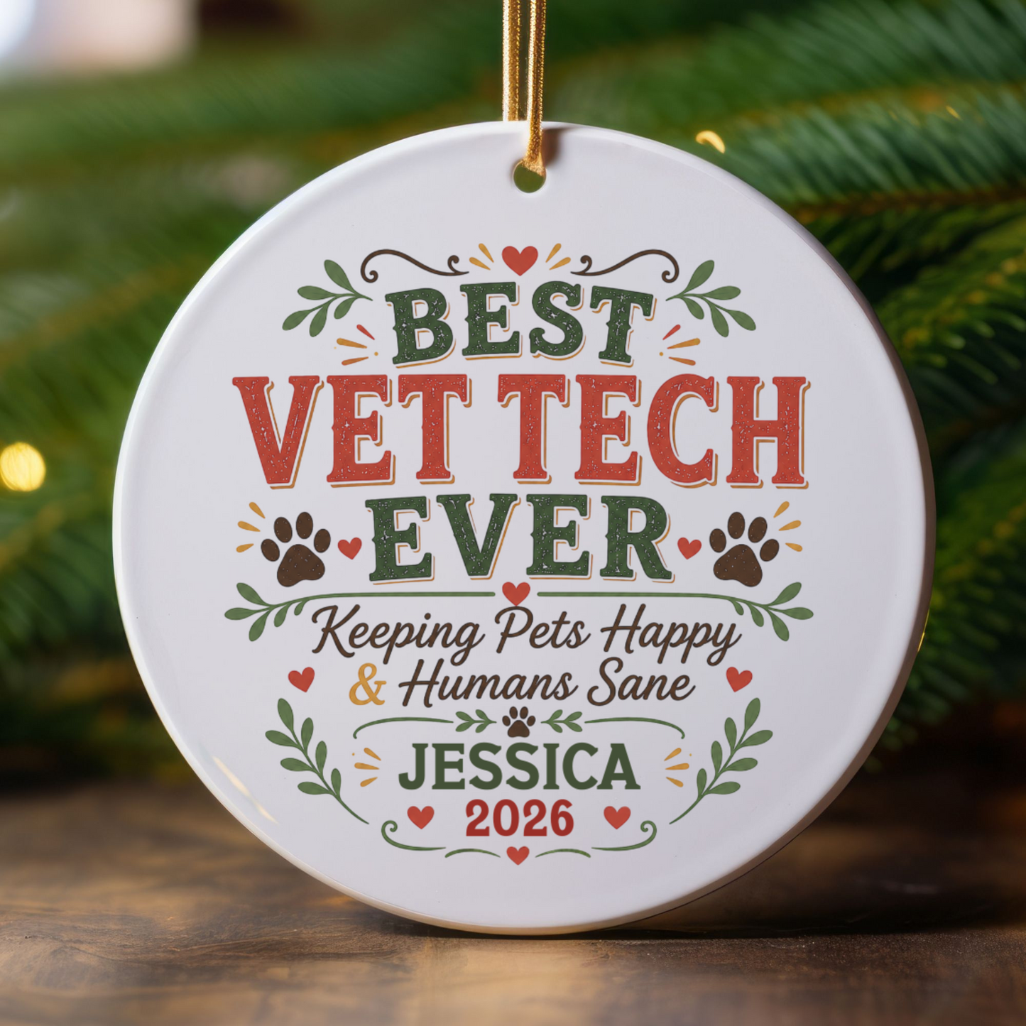 Personalized Vet Tech Ornament, Veterinary Technician Gift, Vet Tech Christmas Gift, Custom Name Ornament