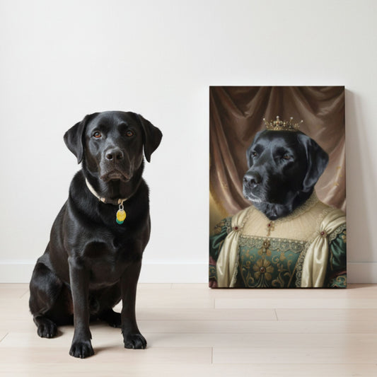 Personalized Queen Dog Portrait, Custom Renaissance Pet Art Canvas