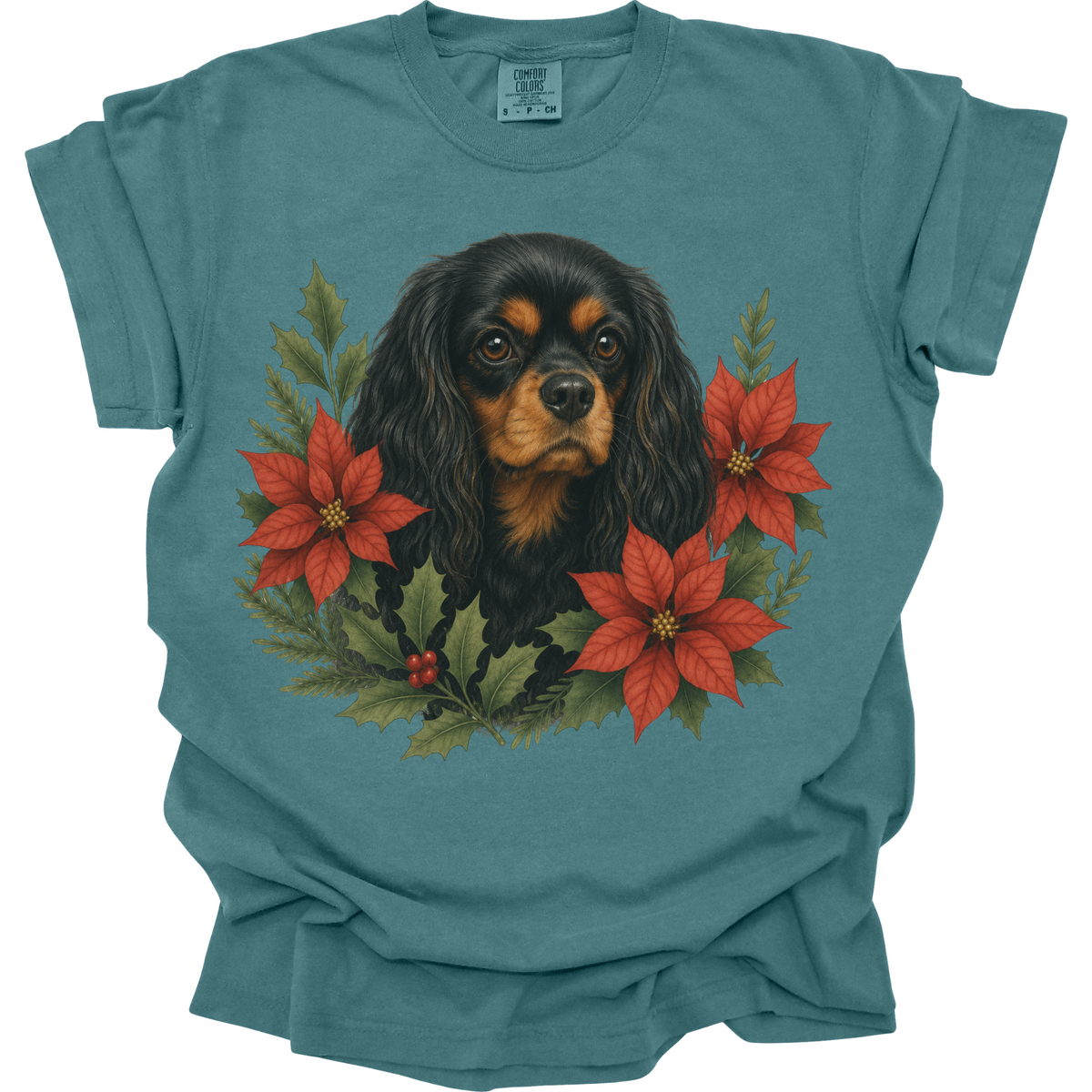 Black and Tan Cavalier Christmas Shirt, Poinsettia Dog Mom Holiday Tee