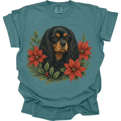 Black and Tan Cavalier Christmas Shirt, Poinsettia Dog Mom Holiday Tee