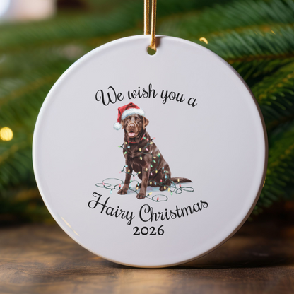 Christmas Chocolate Labrador Ornament, Christmas Lights Dog Keepsake