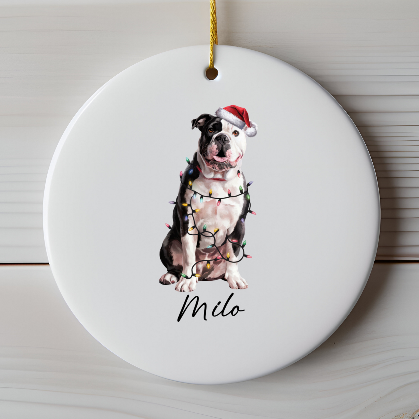 Personalized American Bulldog Christmas Ornament, Dog Name Holiday Decor