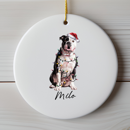 Personalized American Bulldog Christmas Ornament, Dog Name Holiday Decor