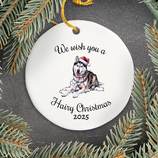 Christmas Siberian Husky Ornament, Christmas Lights Dog Keepsake