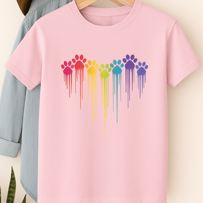 Rainbow Paw Print Heart Shirt Dog Lover Pride Tee Colorful Dripping Paw T-shirt Pet Parent Gift Animal Rescue Support Shirt