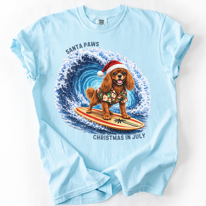 Christmas in July Gift for Ruby Cavalier Lovers, Santa Paws Beach Shirt