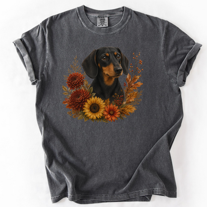 Black and Tan Dachshund Autumn Floral Shirt