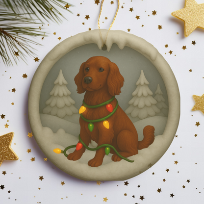 Personalized Irish Setter Christmas Ornament, 3D Clay-Style Dog Keepsake with Lights