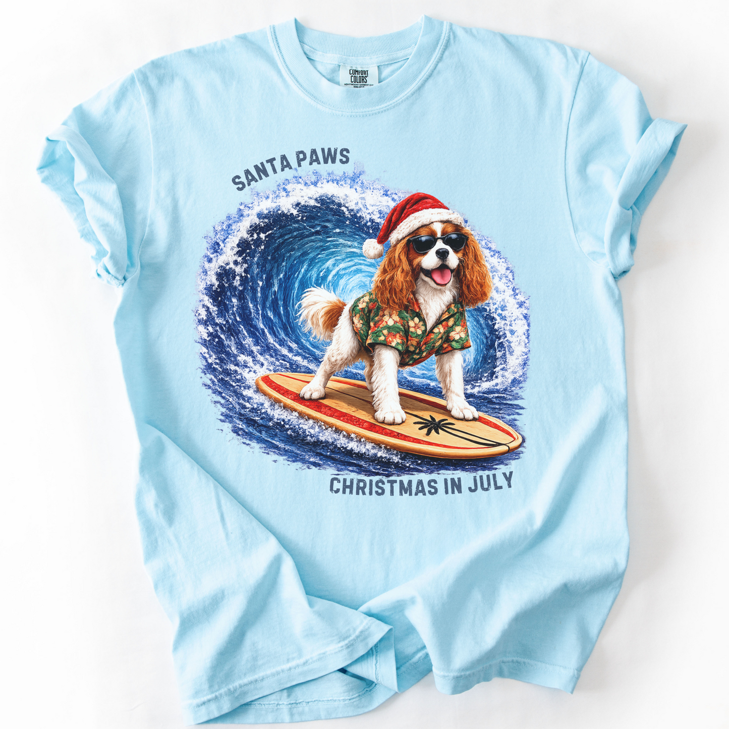 Christmas in July Gift for Blenheim Cavalier Lovers, Santa Paws Beach Shirt